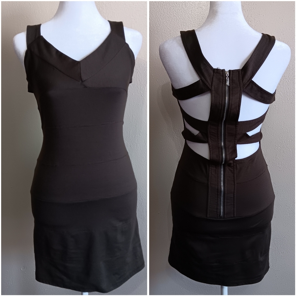Fairy Grunge Olive Green Tight Strappy Mini Dress Size Small, Body Hugging Fit